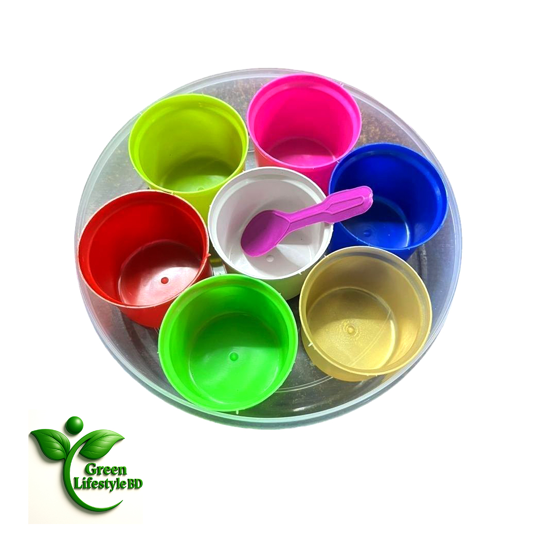 Picture of Multicolor 7-Container Round Plastic Masala Box – 150g Capacity, Food Grade Spice Organizer for Kitchen - Multicolor