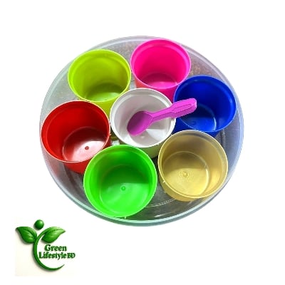 Picture of Multicolor 7-Container Round Plastic Masala Box – 150g Capacity, Food Grade Spice Organizer for Kitchen - Multicolor