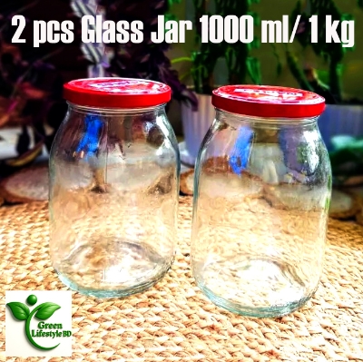 Picture of Glass Jar Storage with Cap (1000ml / 1kg) Glass Jar for Kitchen | Glass Jar Container | Premium Glass Jar for Food Storage. - Clear 2 pcs