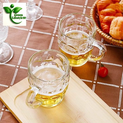 Picture of European Stein Style Dimple Glass Mugs – 500ml Large Handle Beer & Beverage Mug Set | Classic Dishwasher Safe Glassware