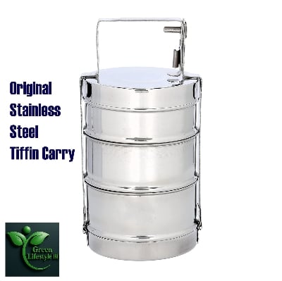 Picture of Tiffin Carrier, Stainless Steel Tiffin Box, Lunch Box for School, College and Office, Multi Box (3-Tier) - Grey