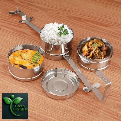 Picture of Tiffin Carrier, Stainless Steel Tiffin Box, Lunch Box for School, College and Office, Multi Box (3-Tier) - Grey