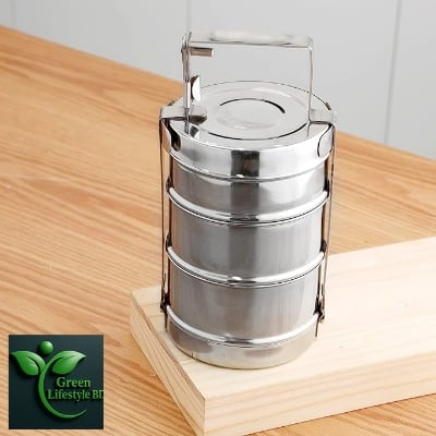 Picture of Tiffin Carrier, Stainless Steel Tiffin Box, Lunch Box for School, College and Office, Multi Box (3-Tier) - Grey