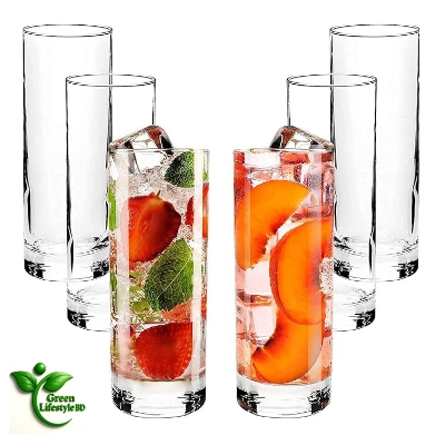 Picture of Italian Style Long Drink Crystal Cut Glass Set of 6 – 300ml Transparent Water, Juice & Whisky Glasses | Elegant Glassware for Home & Gifts - Clear 6 pcs Set