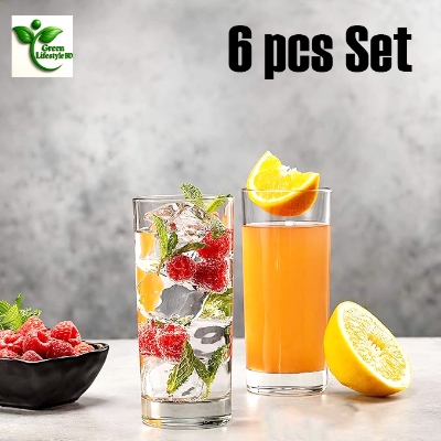 Picture of Italian Style Long Drink Crystal Cut Glass Set of 6 – 300ml Transparent Water, Juice & Whisky Glasses | Elegant Glassware for Home & Gifts - Clear 6 pcs Set