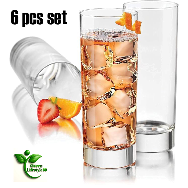 Picture of Italian Style Long Drink Crystal Cut Glass Set of 6 – 300ml Transparent Water, Juice & Whisky Glasses | Elegant Glassware for Home & Gifts - Clear 6 pcs Set