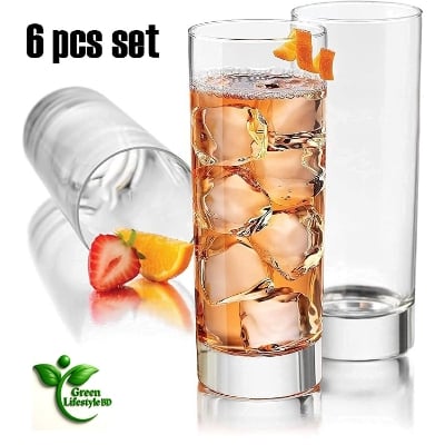 Picture of Transparent 300ml Highball Glass Set of 6 – Heavy Base Water, Juice, Cocktail & Whiskey Glasses | Clear Drinking Glasses for Wine & Beer - Clear 6 pcs