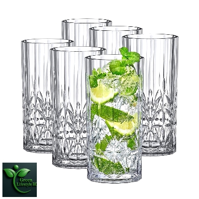 Picture of Crystal Clear Drinking Glasses Set of 6 – Tall, Elegant Glassware for Water, Juice, Whiskey & Cocktails – Perfect for Kitchen or Gift Use - Clear 6 pcs