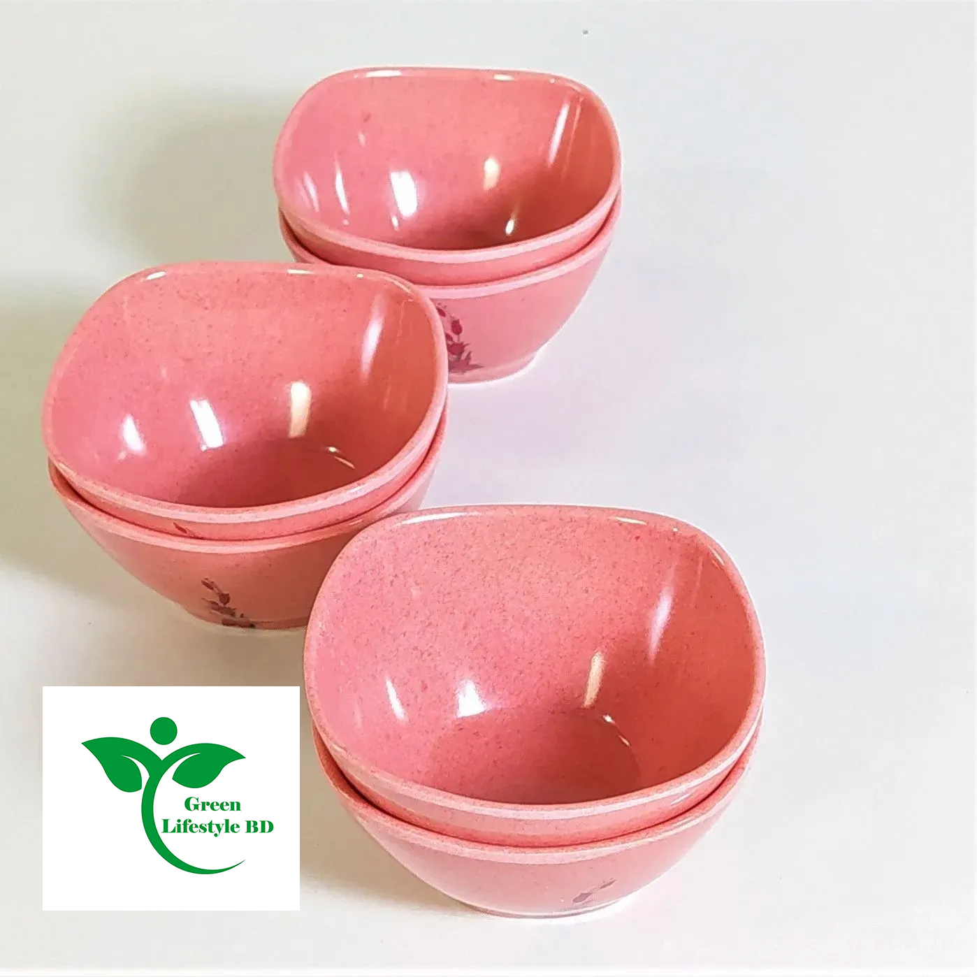 Picture of High quality Big Square Soup Bowl 6 Piece set (4.5) Inch Pink Color. - Pink