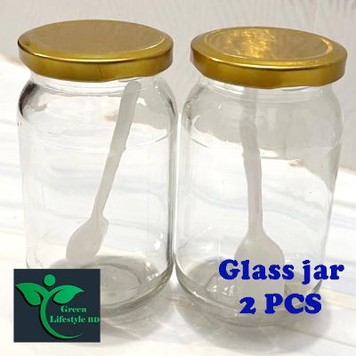 Picture of Clear Glass Jar/kacher jar 500gm 02 Pieces Set for Kitchen & Dining - Clear 2pcs