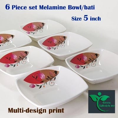 Picture of Melamine 6 Piece Bowl/bati 5 inch square melamine bowl Multi design print. - White