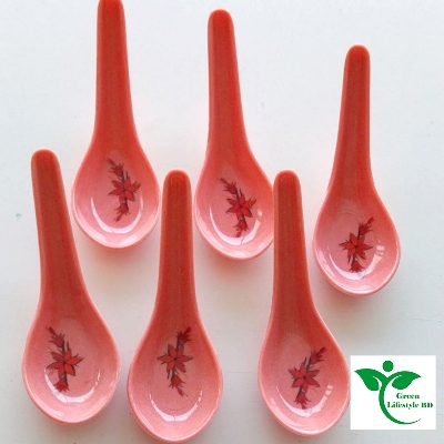 Picture of High-quality Melamine soup spoon 6 pcs Set 4+ inches long multi-design print Pink Color. - Pink