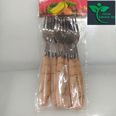 Picture of 6pcs Stainless Steel Fork / Cutlery Spoon Set With Ceramic Design Silicon Handle Stainless Steel Fork Spoon Set - Multicolor