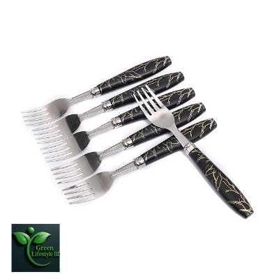 Picture of 6pcs Stainless Steel Fork / Cutlery Spoon Set With Ceramic Design Silicon Handle Stainless Steel Fork Spoon Set - Multicolor