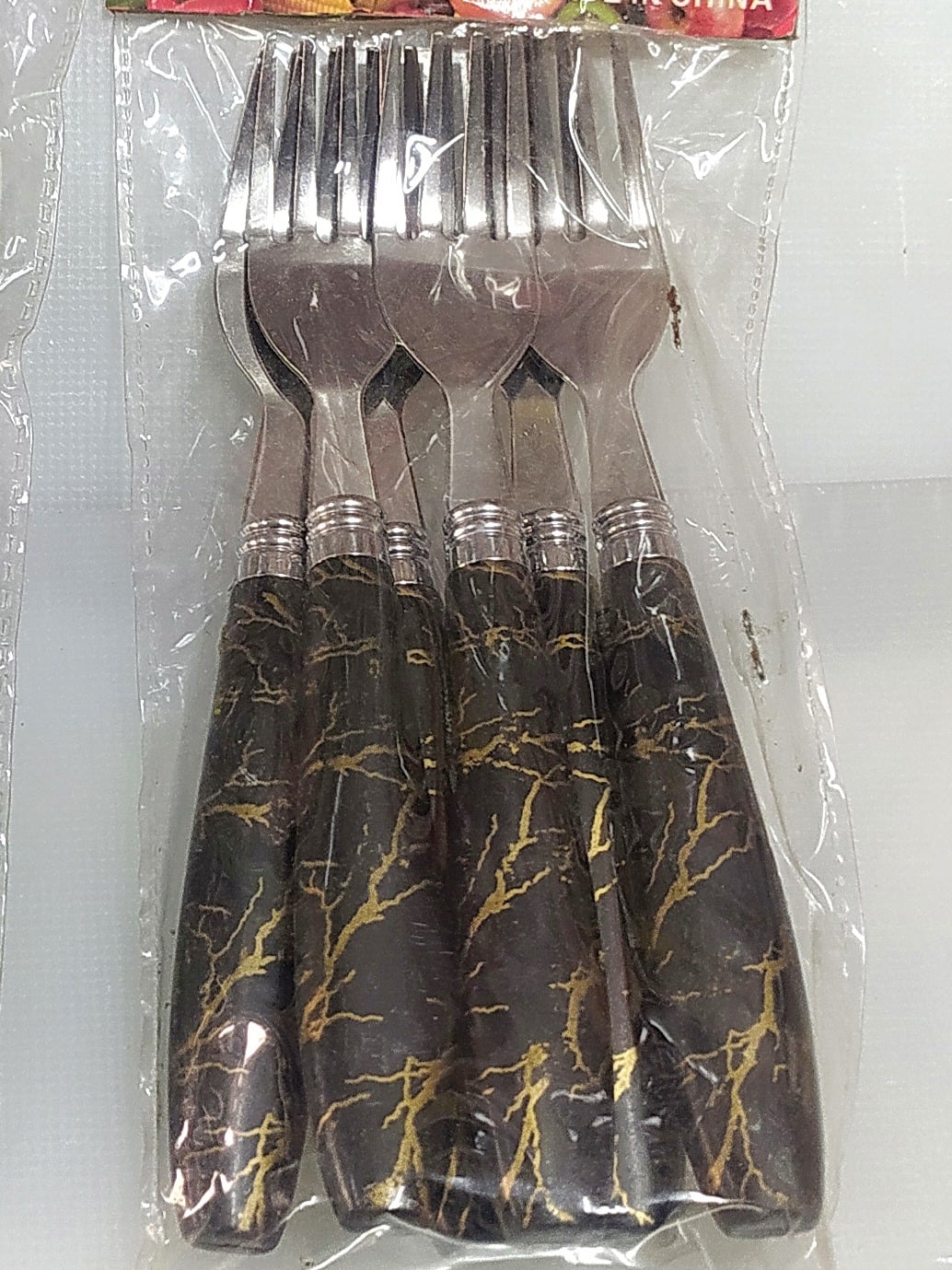 Picture of 6pcs Stainless Steel Fork / Cutlery Spoon Set With Ceramic Design Silicon Handle Stainless Steel Fork Spoon Set - Multicolor