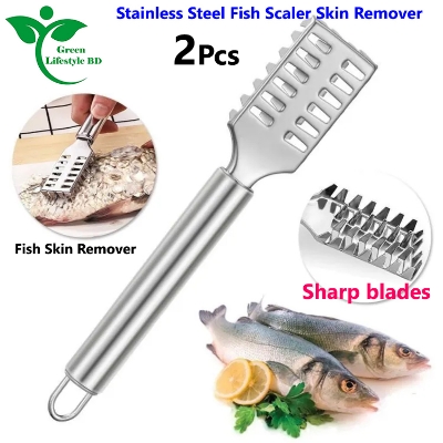 Picture of 2 pcs Fish Skin Scraper Stainless Steel Fish Scales Fishing Cocina Tool Fish Scaler  (Pack of 2) - Silver