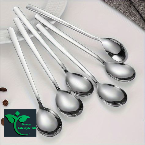 Picture of 12 pcs 8-inch Round Head Long Handle Spoons Stainless Steel Coffee Spoons Tea Spoon Ideal for Latte Coffee, Espresso, Hot Chocolate, Hot Drinks - Silver