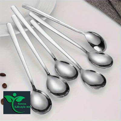 Picture of 12 pcs 8-inch Round Head Long Handle Spoons Stainless Steel Coffee Spoons Tea Spoon Ideal for Latte Coffee, Espresso, Hot Chocolate, Hot Drinks - Silver