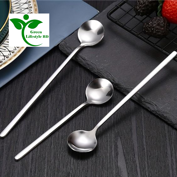 Picture of 12 pcs 8-inch Round Head Long Handle Spoons Stainless Steel Coffee Spoons Tea Spoon Ideal for Latte Coffee, Espresso, Hot Chocolate, Hot Drinks - Silver