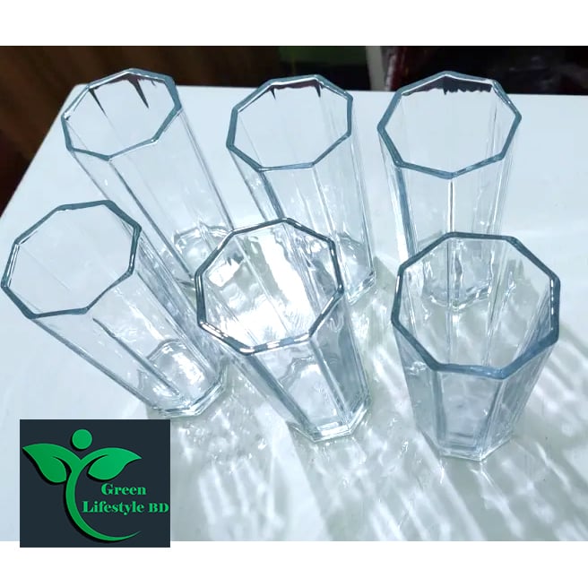 Picture of 6 Piece Cristal Clear Water Drinking Glass Set - 8 Angle Design - 300Ml Capacity - Stylish Glassware Set - Clear
