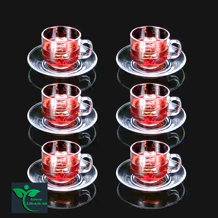 Picture of Crystal Clear Glass Tea Cup Set with Saucers (6 Cup +6 pirich) Cup pirich Set For Home And Office - Clear 6pcs set
