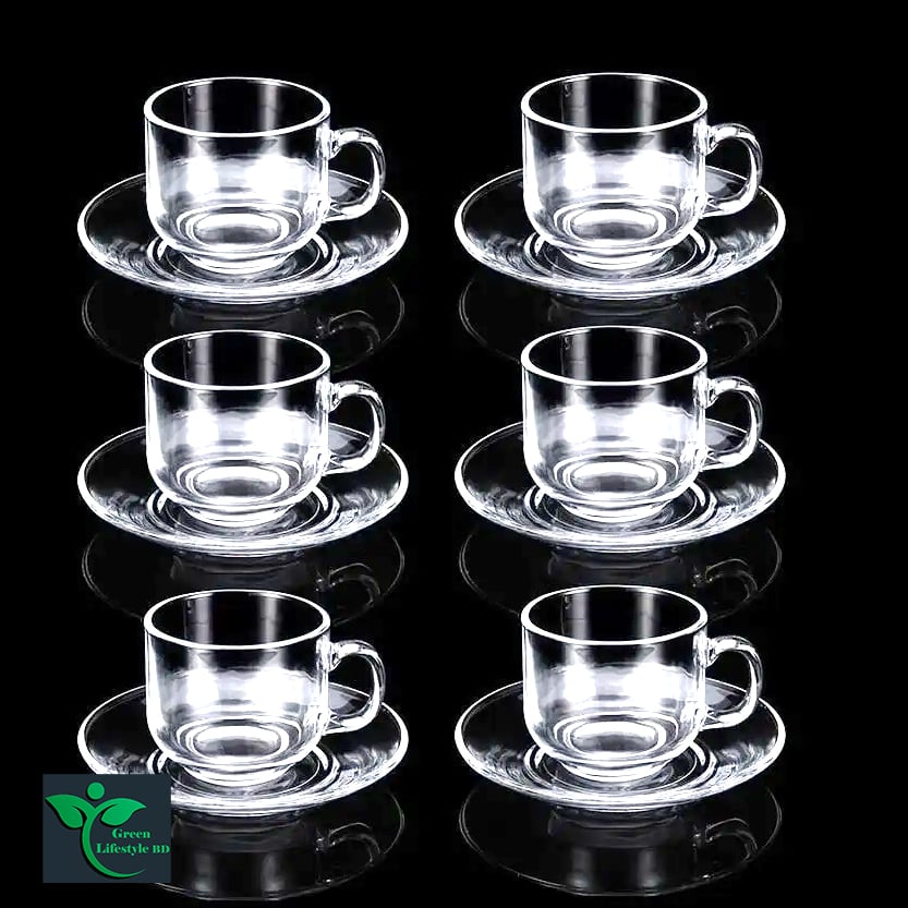 Picture of Crystal Clear Glass Tea Cup Set with Saucers (6 Cup +6 pirich) Cup pirich Set For Home And Office - Clear 6pcs set