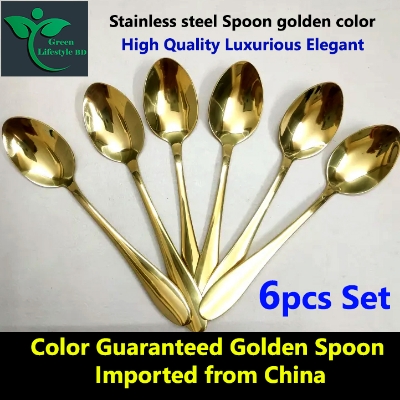 Picture of luxurious design high-quality gold color stainless steel spoon 6 pieces set (Size 6 inch) Original made in China for kitchen and dining. - Gold