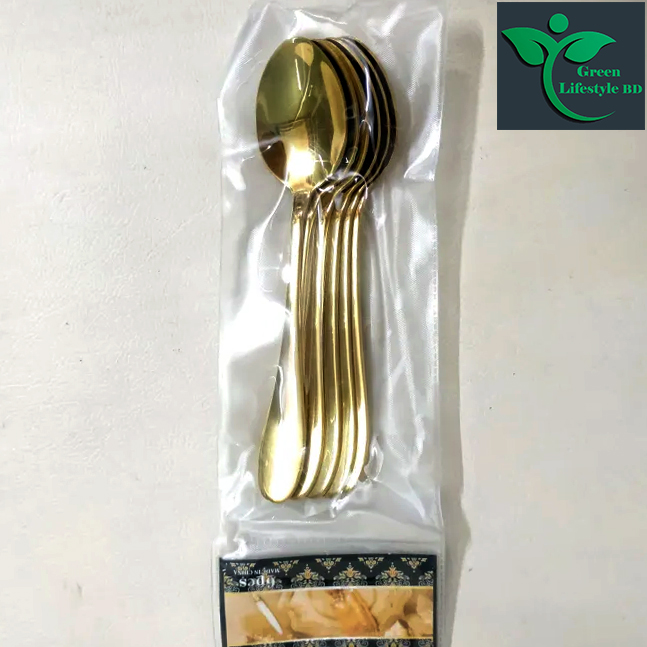 Picture of luxurious design high-quality gold color stainless steel spoon 6 pieces set (Size 6 inch) Original made in China for kitchen and dining. - Gold