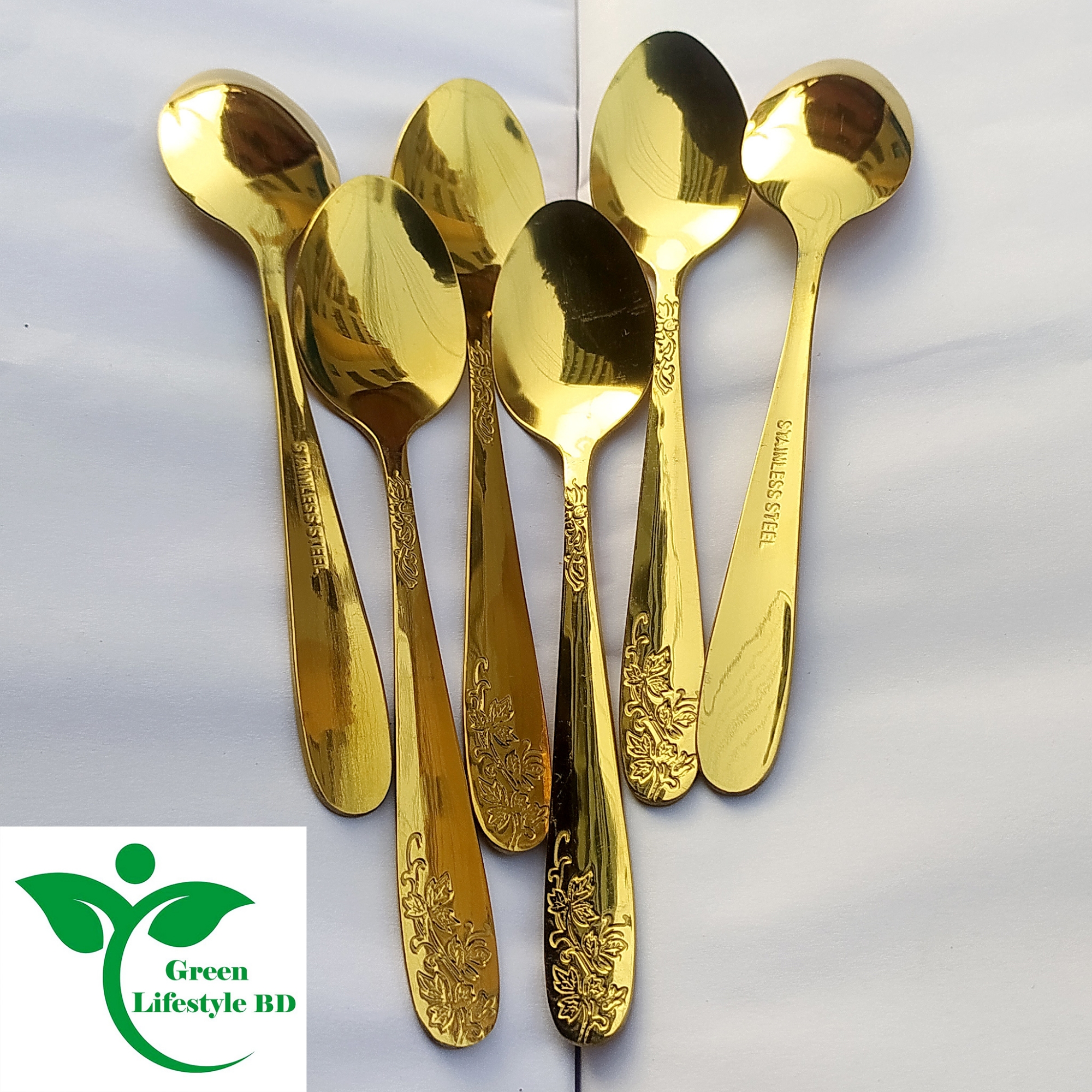 Picture of High-quality Luxury Design Golden Color 12 Piece Set Tea and Cutlery Spoon Size 6 Inch Import From China For Kitchen And Dining Use. - Gold