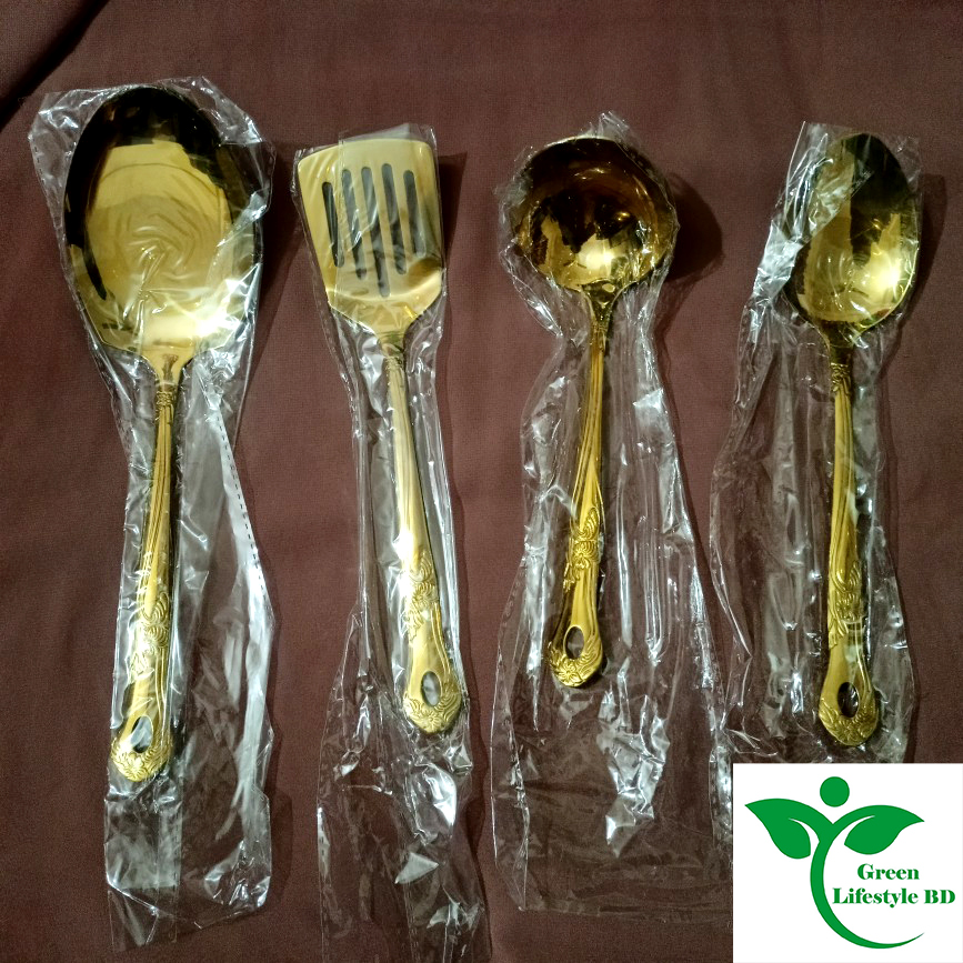 Picture of Gold Color 4 Pcs Set Stainless Steel Serving Spoons (Size 10 inch) - Perfect For Various Dishes And Occasions. - Gold