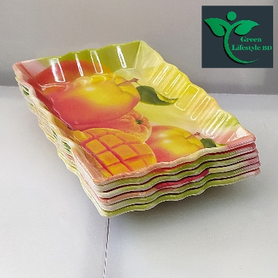 Picture of 6 Pcs Set Melamine Tray medium size length 7 wide 5 inches for kitchen and dining multi-design print. - Multicolor