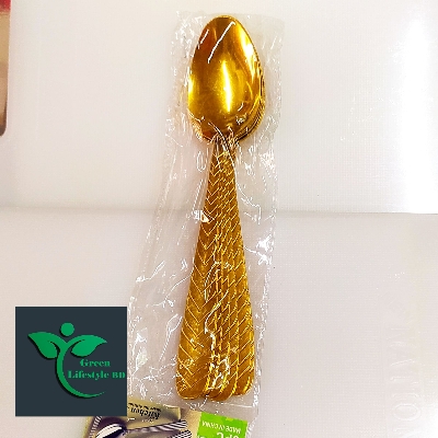 Picture of Big Size Golden Color Spoon 8 Inch Long 6 Piece Set Multi design Print For Home & Office - Gold