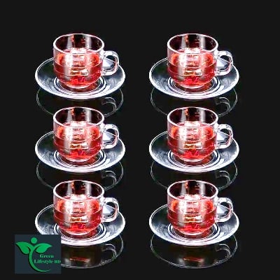 Picture of Crystal Clear Glass Tea Cup Set with Cup pirich Set (6 Cup +6 pirich) For Kitchen and Dining - Clear 6pcs set