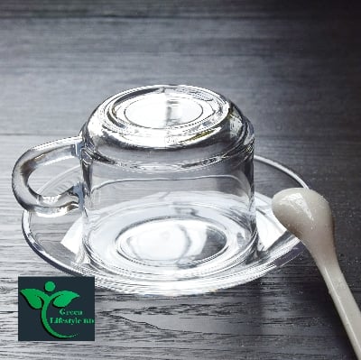 Picture of Crystal Clear Glass Tea Cup Set with Cup pirich Set (6 Cup +6 pirich) For Kitchen and Dining - Clear 6pcs set