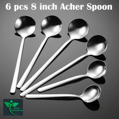 Picture of 6 Pcs Stainless Steel Round Coffee Stirring Spoon Dessert Mini Round Spoon 8 Inch Long Handle Teaspoon - Silver