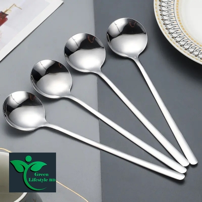 Picture of 6 Pcs Stainless Steel Round Coffee Stirring Spoon Dessert Mini Round Spoon 8 Inch Long Handle Teaspoon - Silver