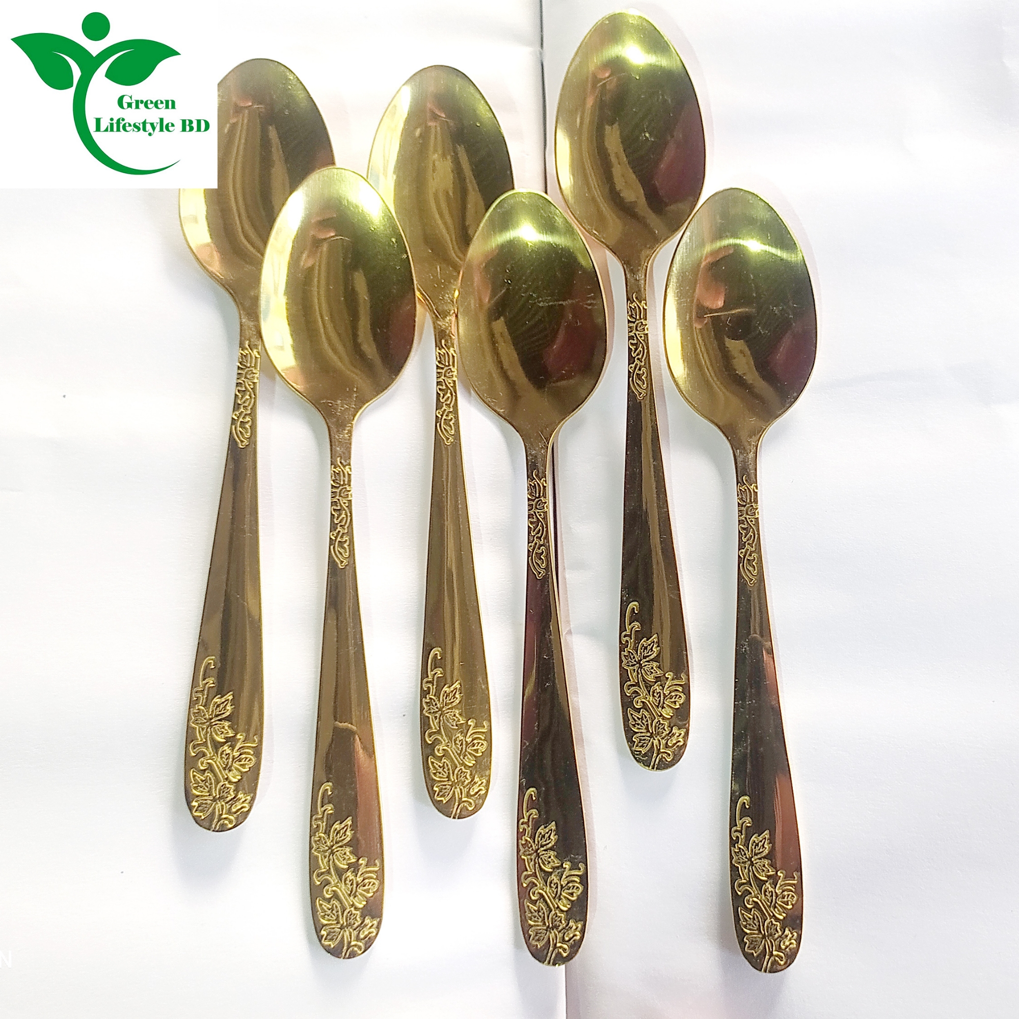 Picture of Luxury Design High-quality Golden Color 6 Piece Frock/Cutlery Spoon Size 6 Inch Import From China For Kitchen And Dining Use. - Gold