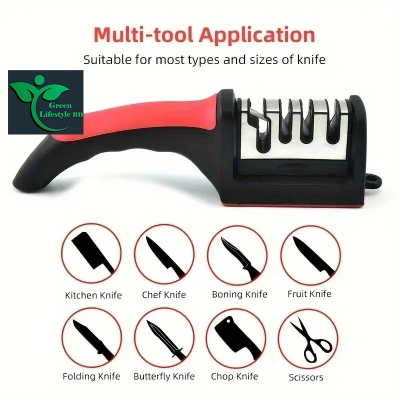 Picture of Kitchen 3-Segment Knife Sharpener Household Multi-Functional Hand-Held 3-Purpose Black Sharpening Stone - Multicolor