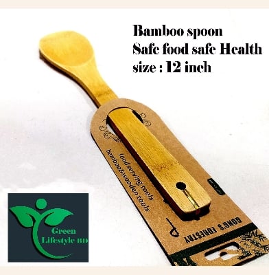Picture of Bamboo Serving Spoon 1 piece size 12 inch - Heat Resistant Soft Grip Spoon Handle, Bamboo Cooking And Baking - Multicolor