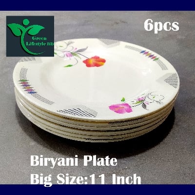 Picture of Big Size 11-inch 6 Pcs Set Dinner Plate Rice Dinner Plate, muiltiColor Print. Microwave oven save, Dishwasher Save, Dining Plate Set. - Cream