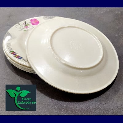Picture of Big Size 11-inch 6 Pcs Set Dinner Plate Rice Dinner Plate, muiltiColor Print. Microwave oven save, Dishwasher Save, Dining Plate Set. - Cream