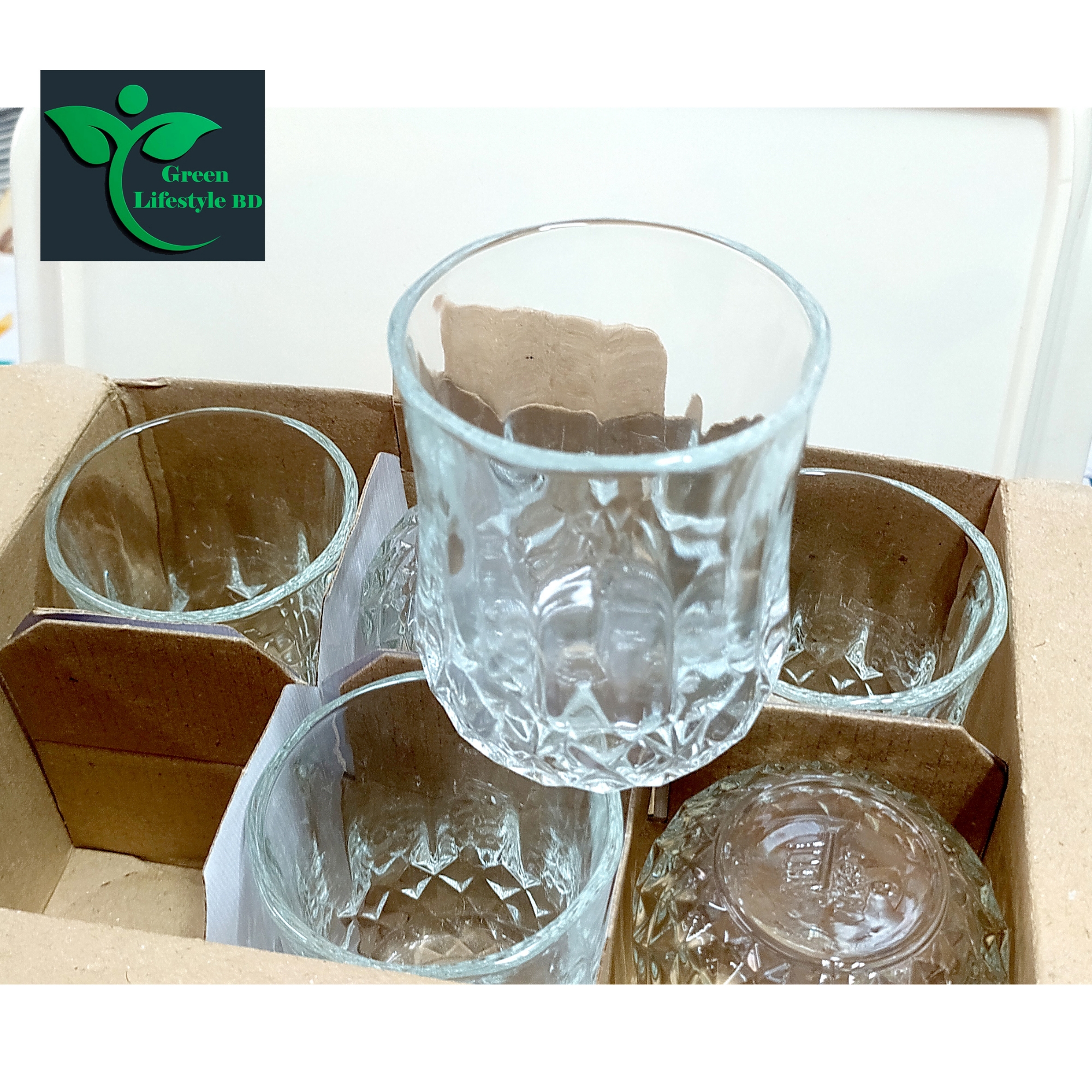 Picture of Elegant Diamond Design Glass Set – 6 Pcs for Juice, Coke & Sharbat | Perfect for Home & Office - Clear
