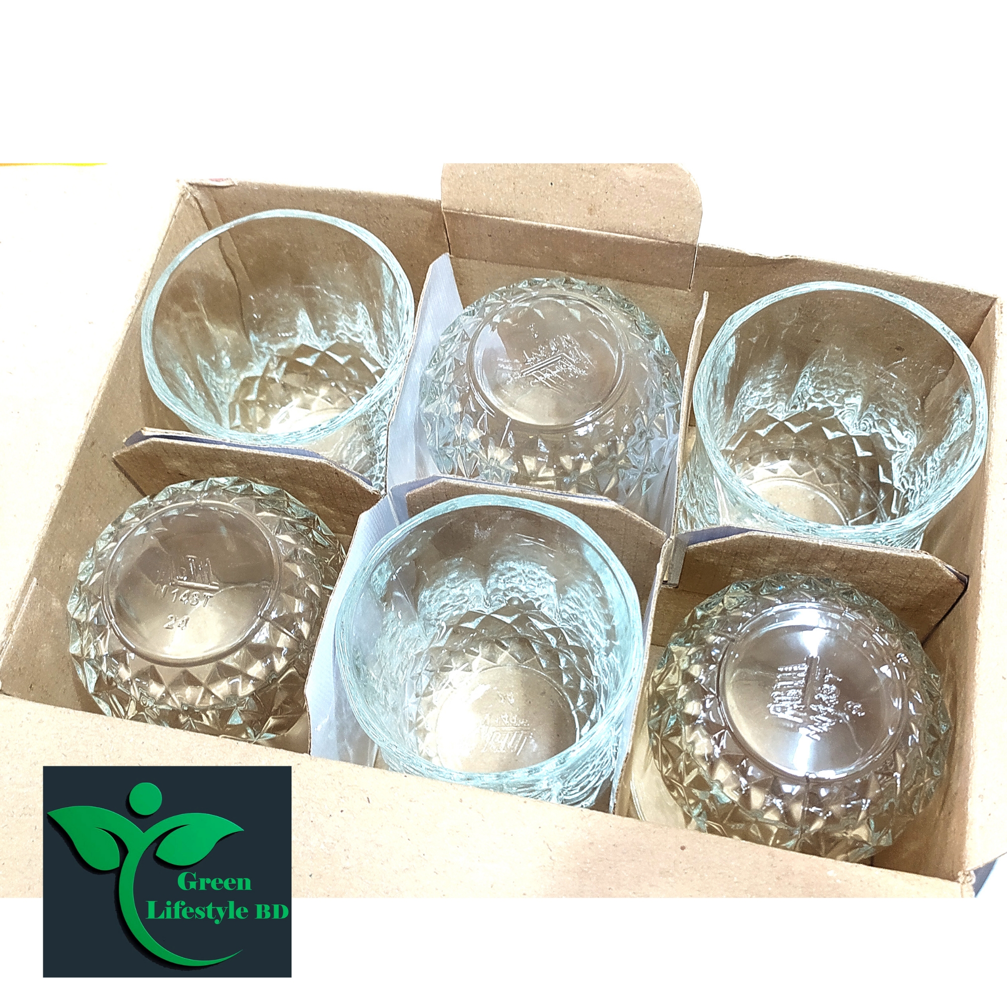 Picture of Elegant Diamond Design Glass Set – 6 Pcs for Juice, Coke & Sharbat | Perfect for Home & Office - Clear