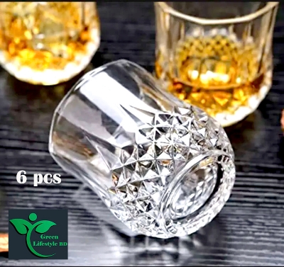 Picture of Elegant Diamond Design Glass Set – 6 Pcs for Juice, Coke & Sharbat | Perfect for Home & Office - Clear