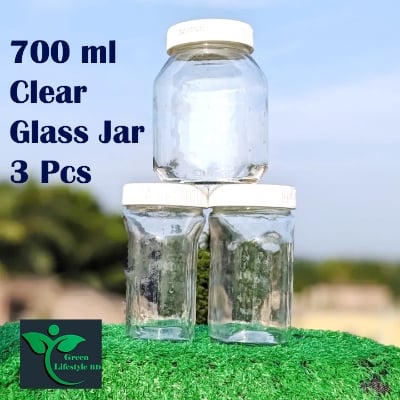 Picture of Unique quality  3 Pcs Glass Jar 700 ml for Kitchen & Dining. Glassware Food container with original cap - Clear 3pcs
