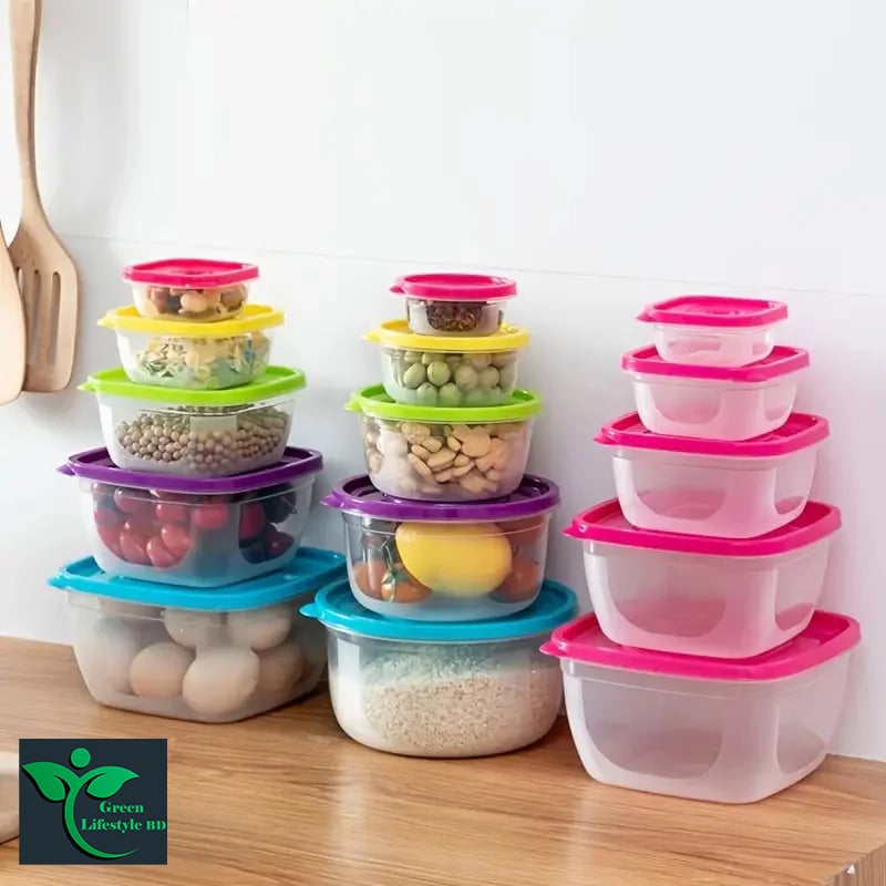 Picture of 5pcs Microwave Food Containers Plastic Refrigerator Crisper Rectangular Foods Container Kitchen Lunch Sealed Outdoor Storage Box - Multicolor
