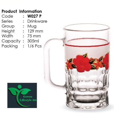 Picture of Drinking Glass Mug For Water Or Juice 305 ml Glass-Enjoy Your Beverages In Style With This Elegant Glass Mug - Multicolor 1 pcs