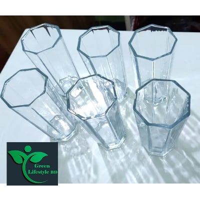 Picture of 8 Corner drinking Water Glass Set - Drink In Style 6-Piece Set Of Non-Reactive Transparent Glassware 325Ml For home and office - Clear
