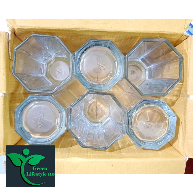 Picture of 8 Corner drinking Water Glass Set - Drink In Style 6-Piece Set Of Non-Reactive Transparent Glassware 325Ml For home and office - Clear