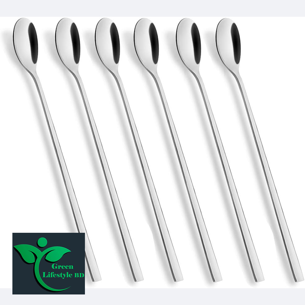 Picture of Stainless Steel 12 pcs Tea Stirring Scoops Ice Cream Coffee Spoon size 8-inch Portable Convenient Long Handle Kitchen Spoon - Silver